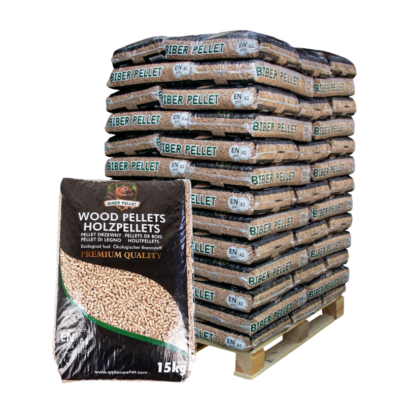 Biber Nadelholzpellets Palette 66 Säcke x 15 kg (990 kg) – ENplus A1